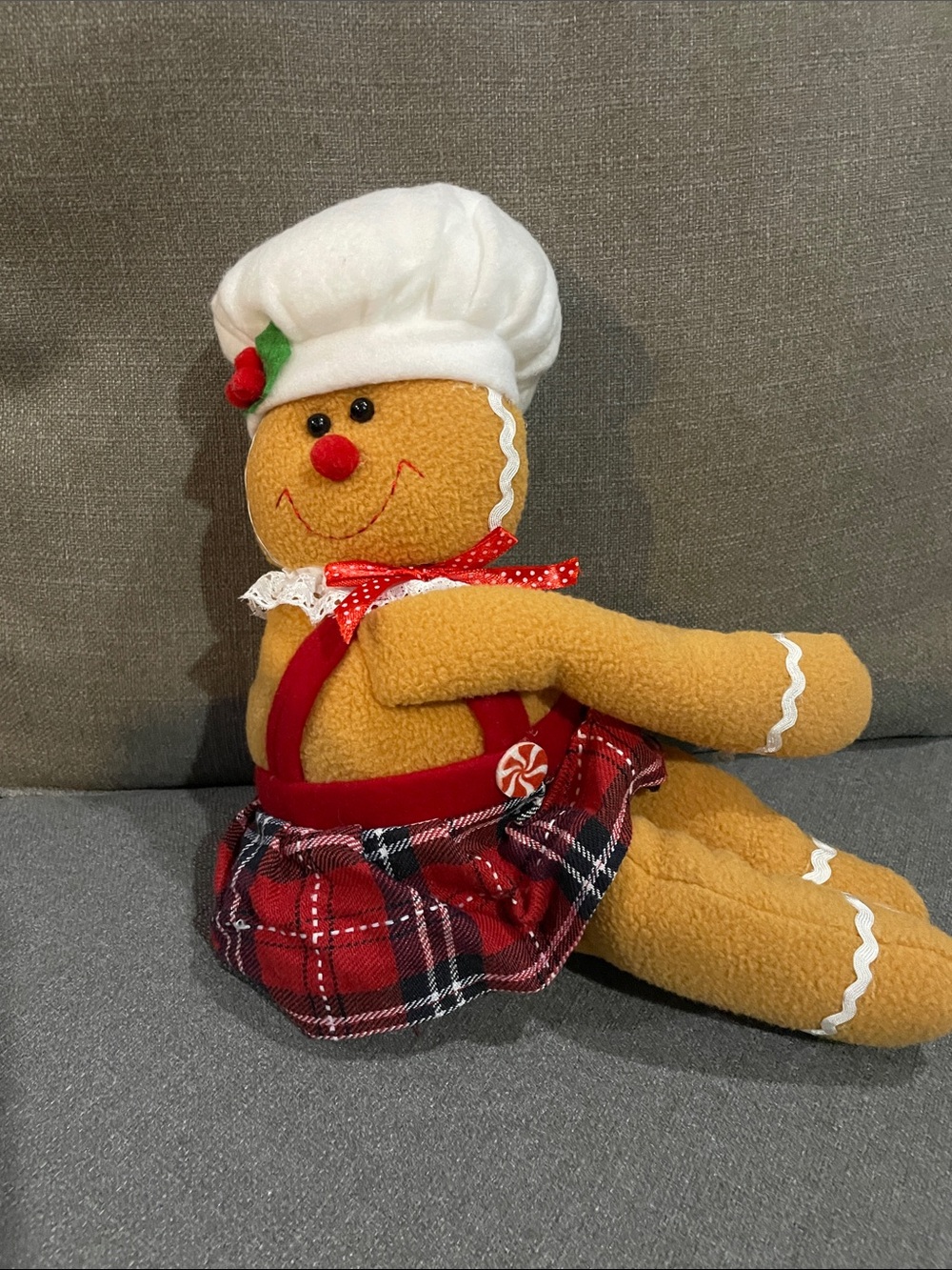 Gingerbread Girl Plush Wine Holder in Red Plaid Dress